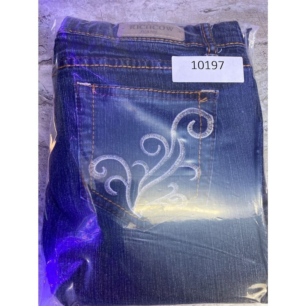 Rich Cow Jeans Women's 28x30 Skinny Distressed Embroidered Bling Pocket Y2K - Picture 11 of 11